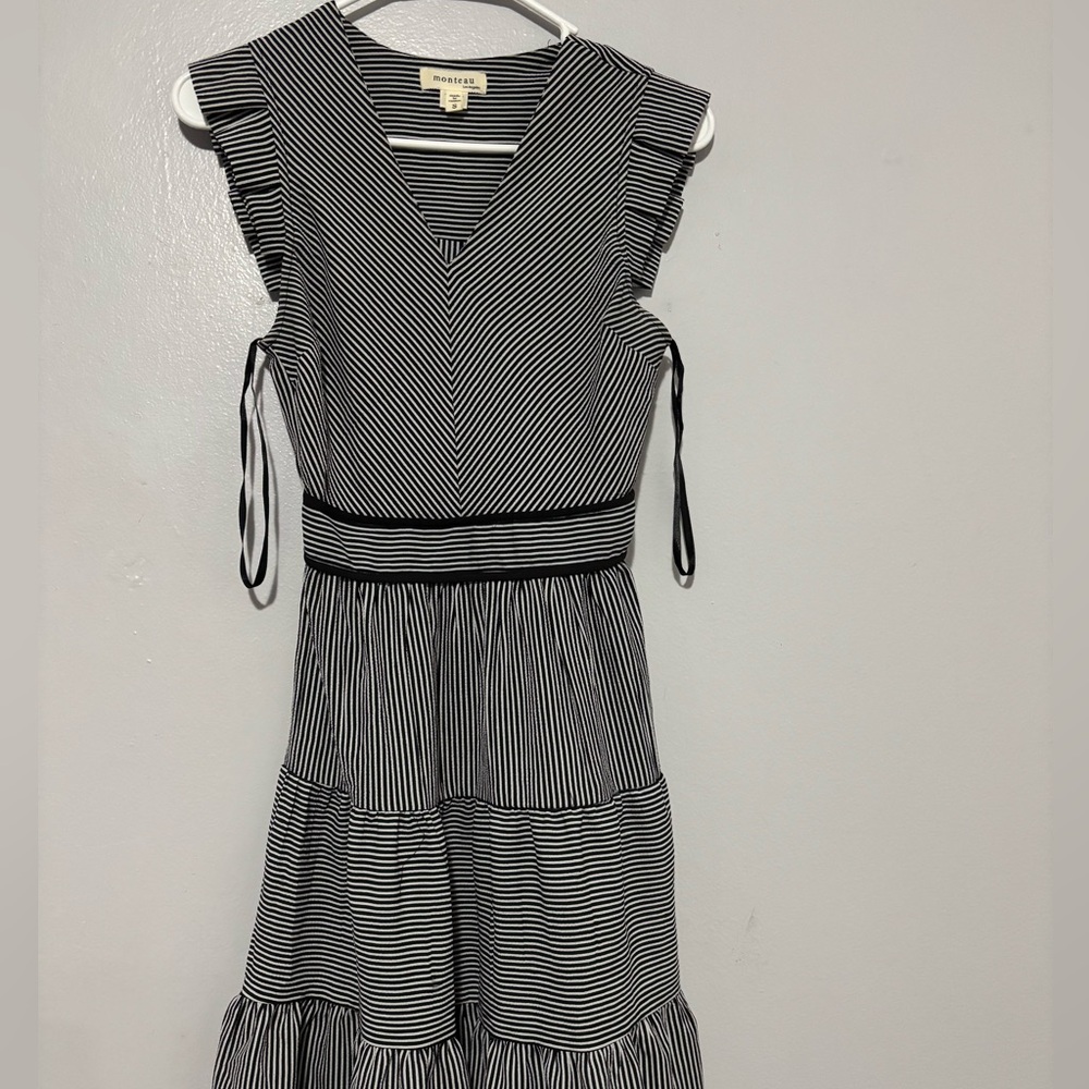 Monteau Black and White Striped Midi Dress